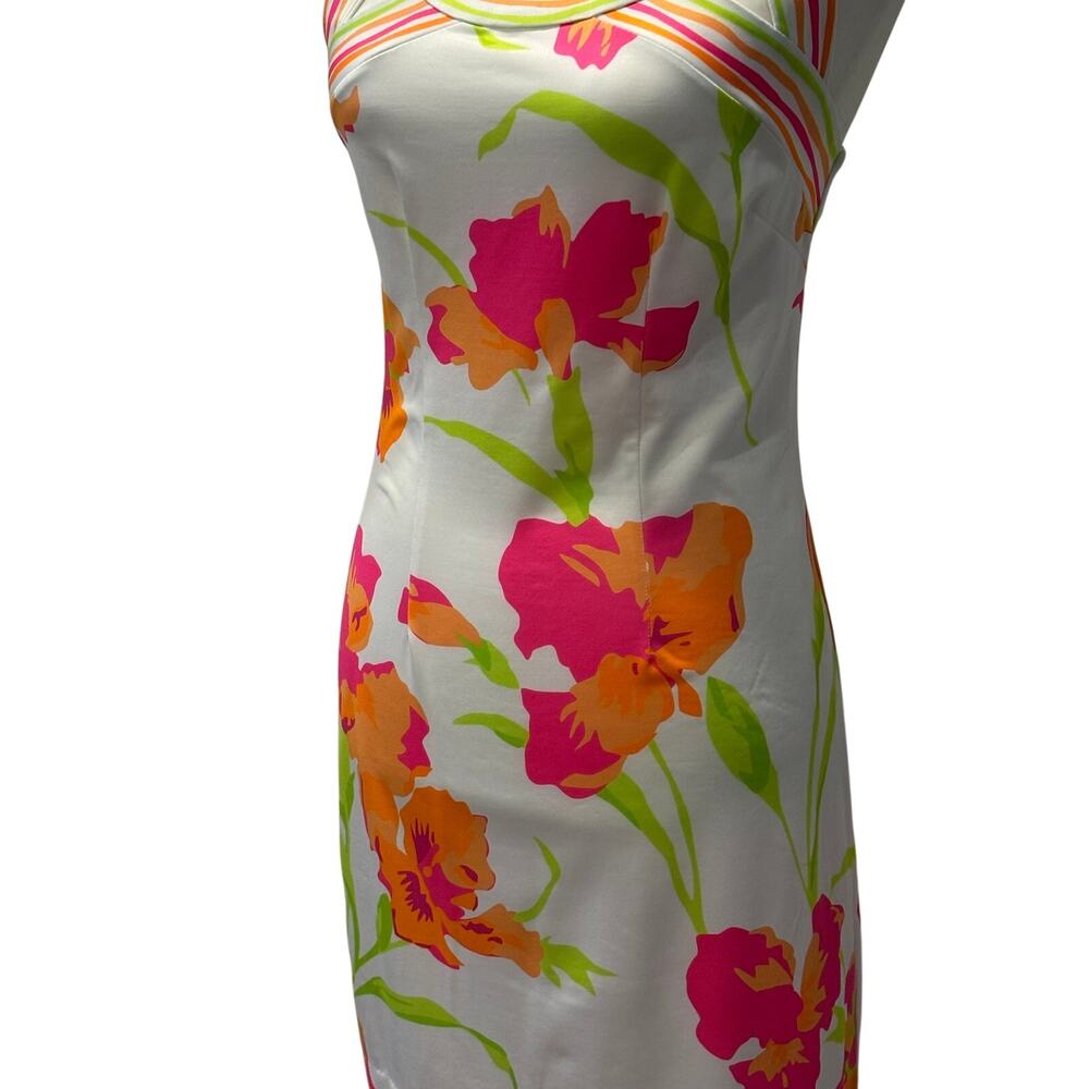 Gretchen Scott Isosceles Icon Dress XS Bright Floral Stripe Neck Stretch Shift - Picture 4 of 11
